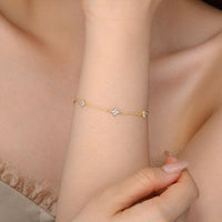 Four Leaf Clover and Round Opal Crystal 925 Sterling Silver Bracelet