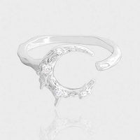 Irregular Crescent Moon 925 Sterling Silver Adjustable Ring