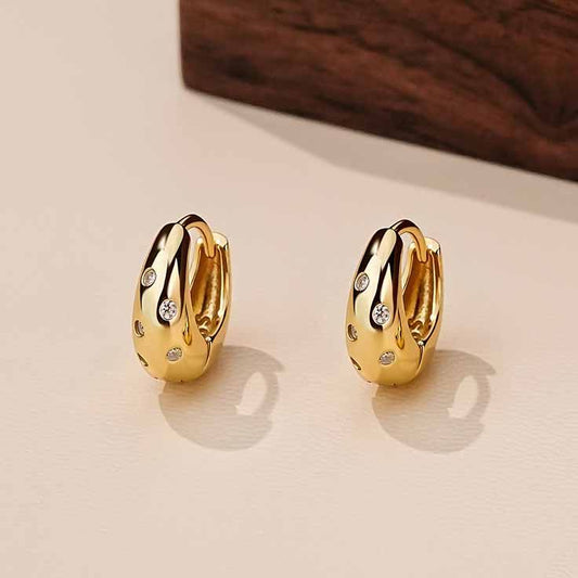 Wide Round CZ Hoop Earrings, 925 Sterling Silver, 18K Yellow Gold