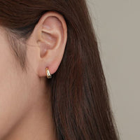 Wide Round Crystal Hoop Earrings, 925 Sterling Silver, 18K Yellow Gold