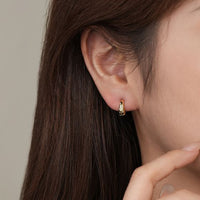 Wide Round Crystal Hoop Earrings, 925 Sterling Silver, 18K Yellow Gold