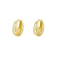 Wide Round Crystal Hoop Earrings, 925 Sterling Silver, 18K Yellow Gold