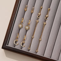 Gold Crystal Crescent Moon and Star 925 Sterling Silver Dangling Earrings