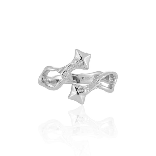 Casual Geometry Hollow Star 925 Sterling Silver Adjustable Ring