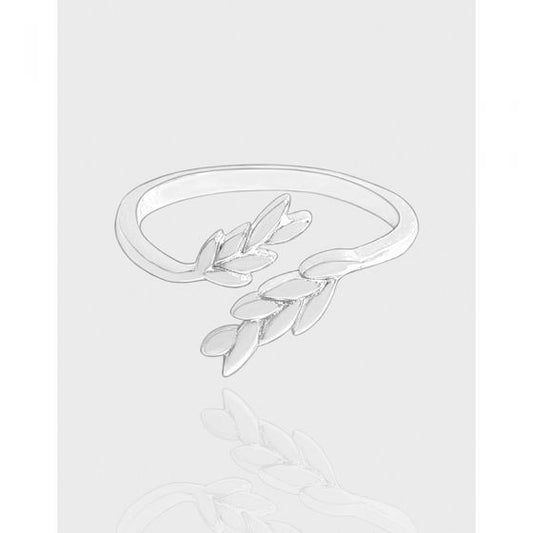 Wheat Ear and Leaf Sterling Silver Adjustable Ring