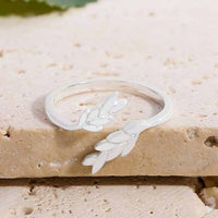 Wheat Ear and Leaf Sterling Silver Adjustable Ring