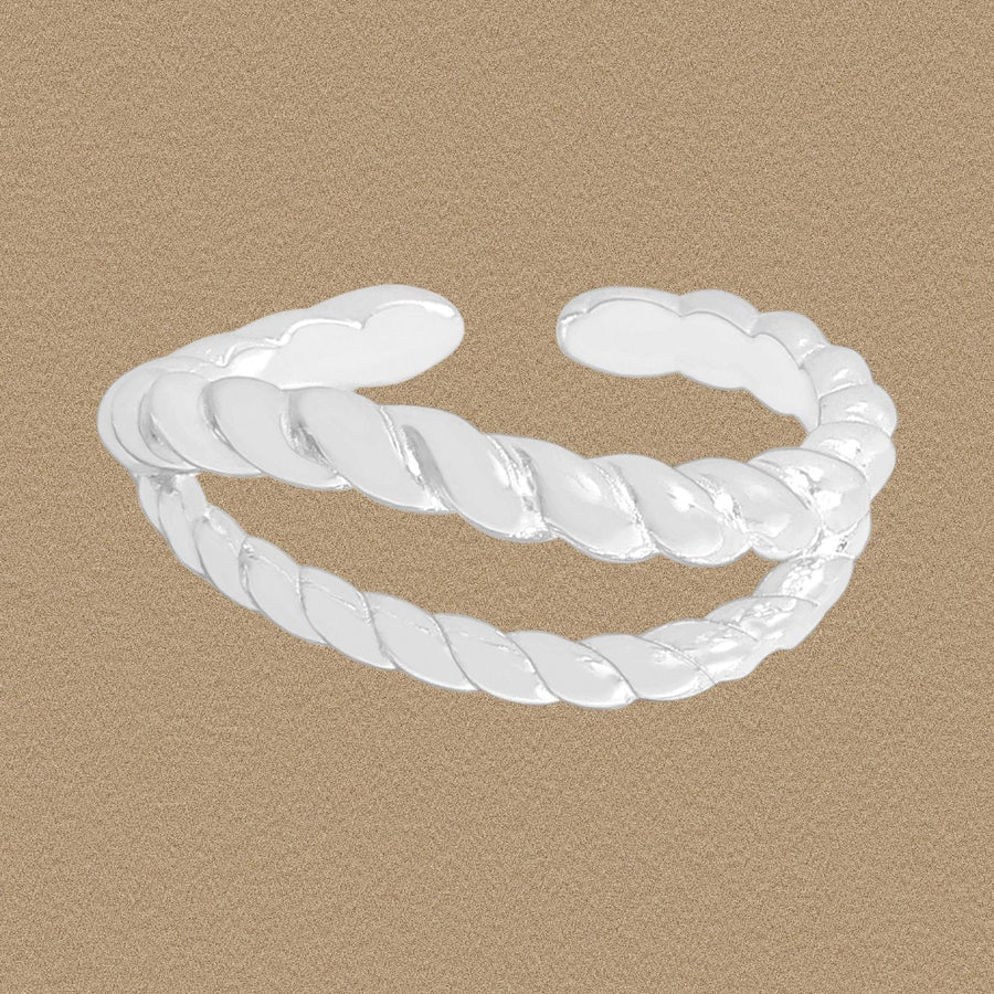 Irregular Double Layer Twisted 925 Sterling Silver Adjustable Ring