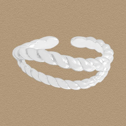 Irregular Double Layer Twisted 925 Sterling Silver Adjustable Ring