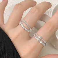 Irregular Double Layer Twisted 925 Sterling Silver Adjustable Ring