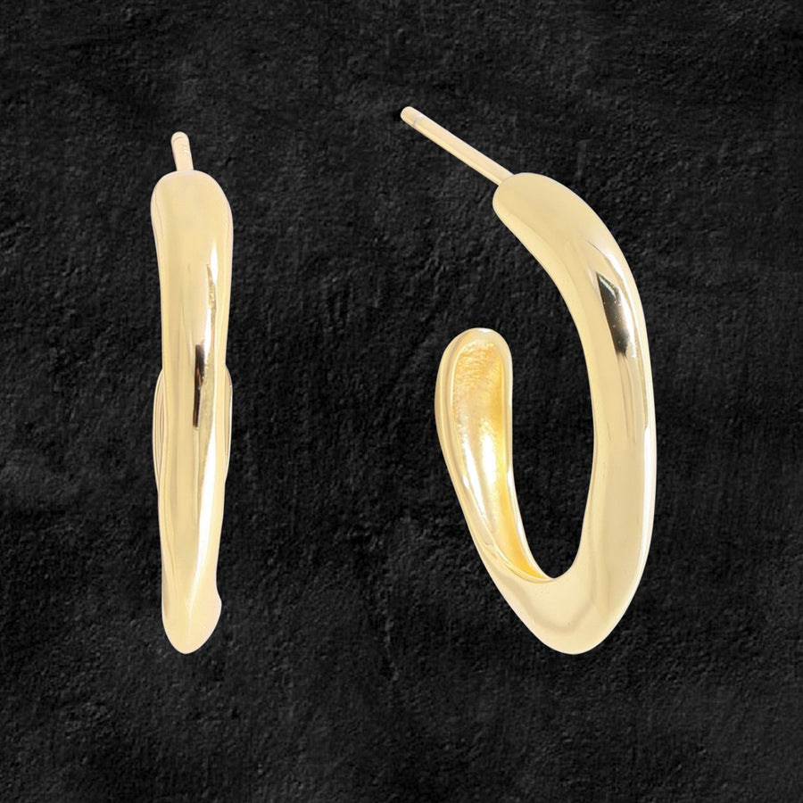 Irregular C-Shape 18K Yellow Gold 925 Sterling Silver Hoop Earrings