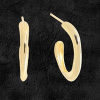 Irregular C-Shape 18K Yellow Gold 925 Sterling Silver Hoop Earrings
