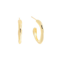 Irregular C-Shape 18K Yellow Gold 925 Sterling Silver Hoop Earrings