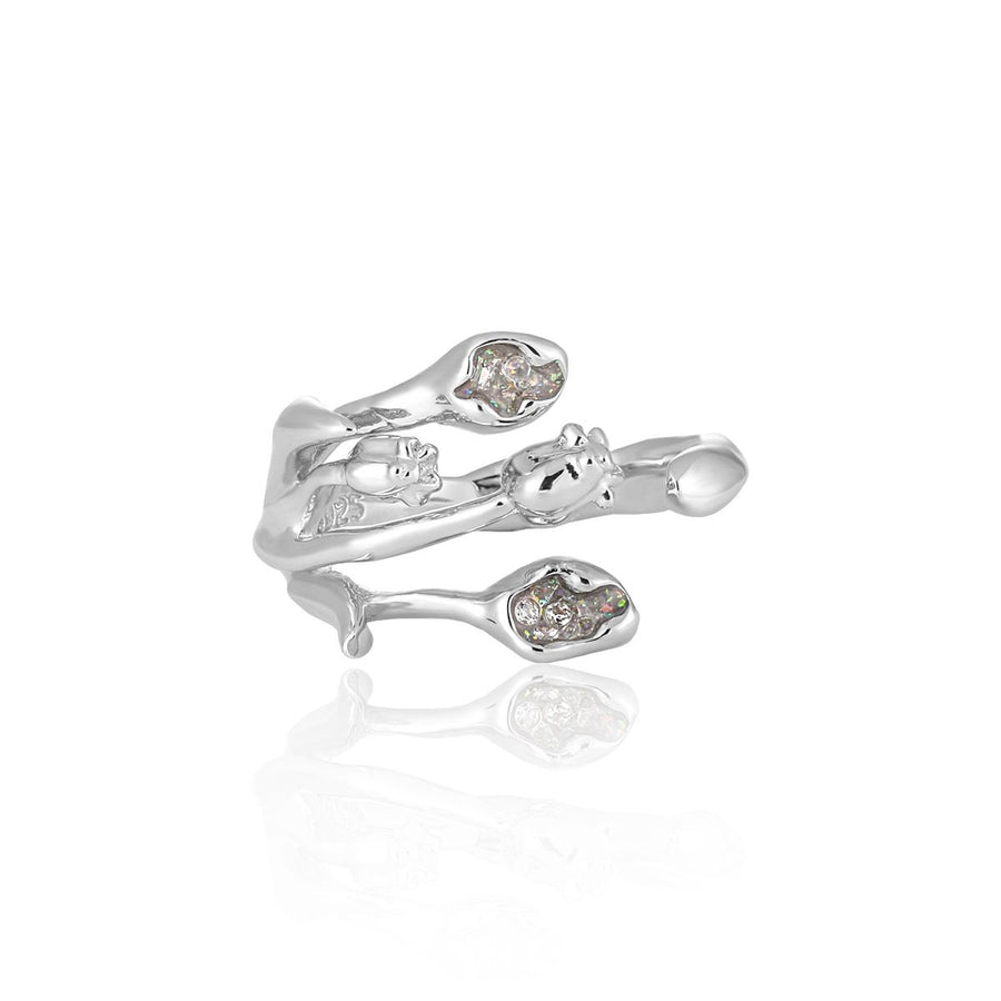 Tulip Bouquet Crystal Sterling Silver Adjustable Ring