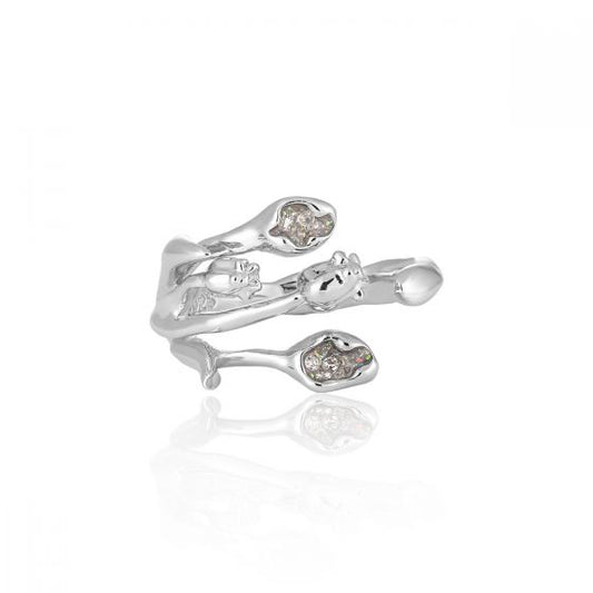 Tulip Bouquet CZ Sterling Silver Adjustable Ring