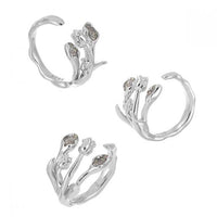 Tulip Bouquet Crystal Sterling Silver Adjustable Ring
