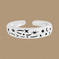 Black Star Moon Graffiti Adjustable 925 Sterling Silver Ring