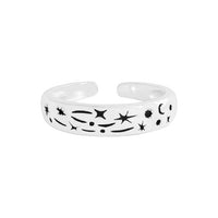 Black Star Moon Graffiti Adjustable 925 Sterling Silver Ring