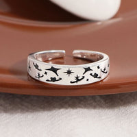 Graffiti Star and Moon Adjustable Ring