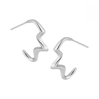 Irregular Electrocardiogram 925 Sterling Silver Hoop Earrings