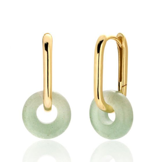 Natural Green Aventurine Ping Buckle Hoop Earrings
