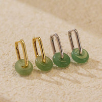 Natural Green Aventurine Ping Buckle Hoop Earrings