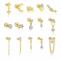 Crystal Heart Moon Star Flower Tassel Stud Earrings