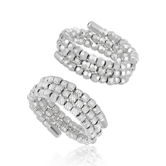 Triple Layer Rhombus Bead Adjustable Ring 925 Sterling Silver