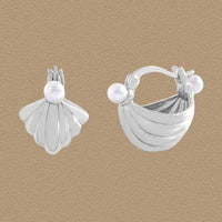 Conch Shell Pearl 925 Sterling Silver Hoop Earrings
