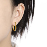 Irregular Painted U-Shape Sterling Silver Hoop Earrings