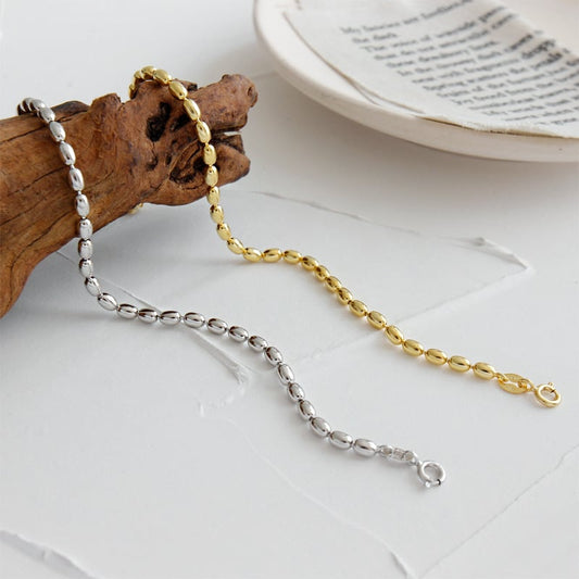 Solid Sterling Silver Oval Bead Bracelet