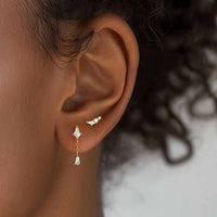 Crystal Star Crown Butterfly Dangling Stud Earrings, 925 Sterling Silver