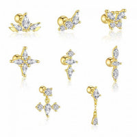 Crystal Star Crown Butterfly Dangling Stud Earrings, 925 Sterling Silver
