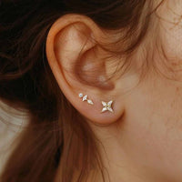 Crystal Star Crown Butterfly Dangling Stud Earrings, 925 Sterling Silver