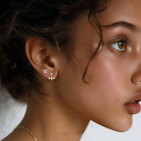 Crystal Star Crown Butterfly Dangling Stud Earrings, 925 Sterling Silver