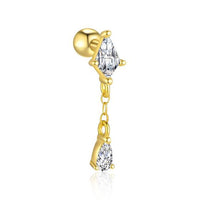 Crystal Star Crown Butterfly Dangling Stud Earrings, 925 Sterling Silver