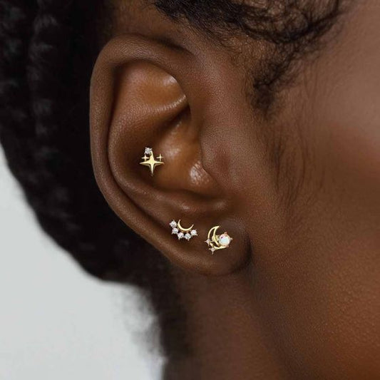 CZ Star Bow-Knot Crescent Moon Flower Waterdrop Dangling Earrings