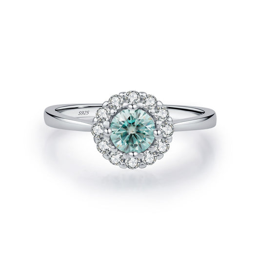 Moissanite Halo Geometric 925 Sterling Silver Ring