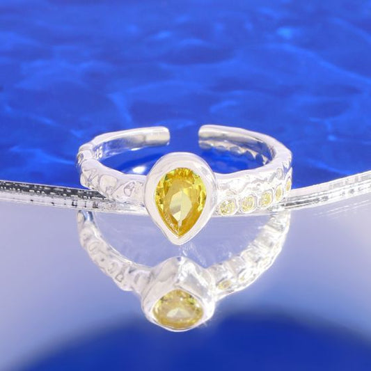 Yellow Waterdrop Cubic Zirconia Adjustable Ring