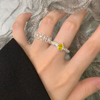 Yellow Waterdrop Cubic Zirconia Adjustable Ring