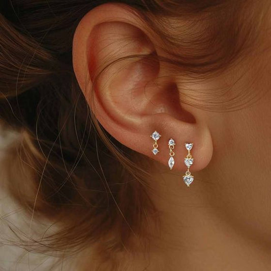 Round Waterdrop Heart CZ Tassel Earrings, 18K Yellow Gold on 925 Sterling Silver