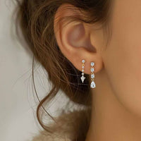 Round Waterdrop Heart Crystal Tassel Earrings, 18K Yellow Gold on 925 Sterling Silver