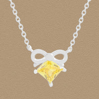 Yellow Rhombus Crystal Bow-Knot Sterling Silver Necklace