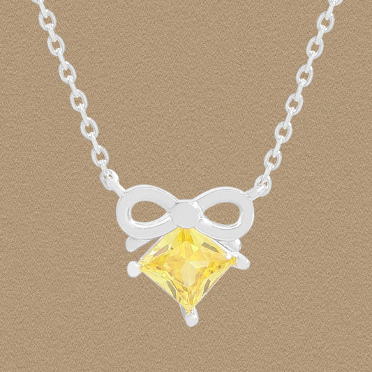 Yellow Rhombus CZ Bow-Knot Sterling Silver Necklace
