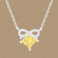 Yellow Rhombus Crystal Bow-Knot Sterling Silver Necklace