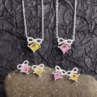 Yellow Rhombus Crystal Bow-Knot Sterling Silver Necklace
