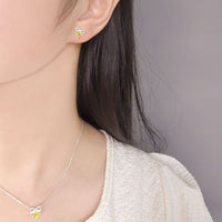 Yellow Rhombus Crystal Bow-Knot Sterling Silver Necklace