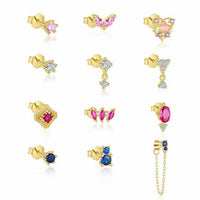 Colorful Crystal Geometry 925 Sterling Silver Stud Earrings