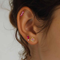 Colorful Crystal Geometry 925 Sterling Silver Stud Earrings