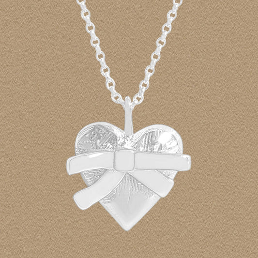 Heart with Bow Knot Sterling Silver Necklace