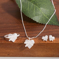 Heart with Bow Knot Sterling Silver Necklace